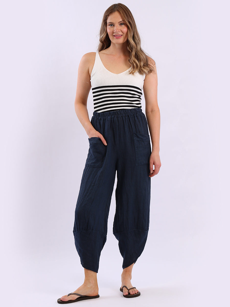Ladies Relaxed Fit Tulip Hem Linen Trouser