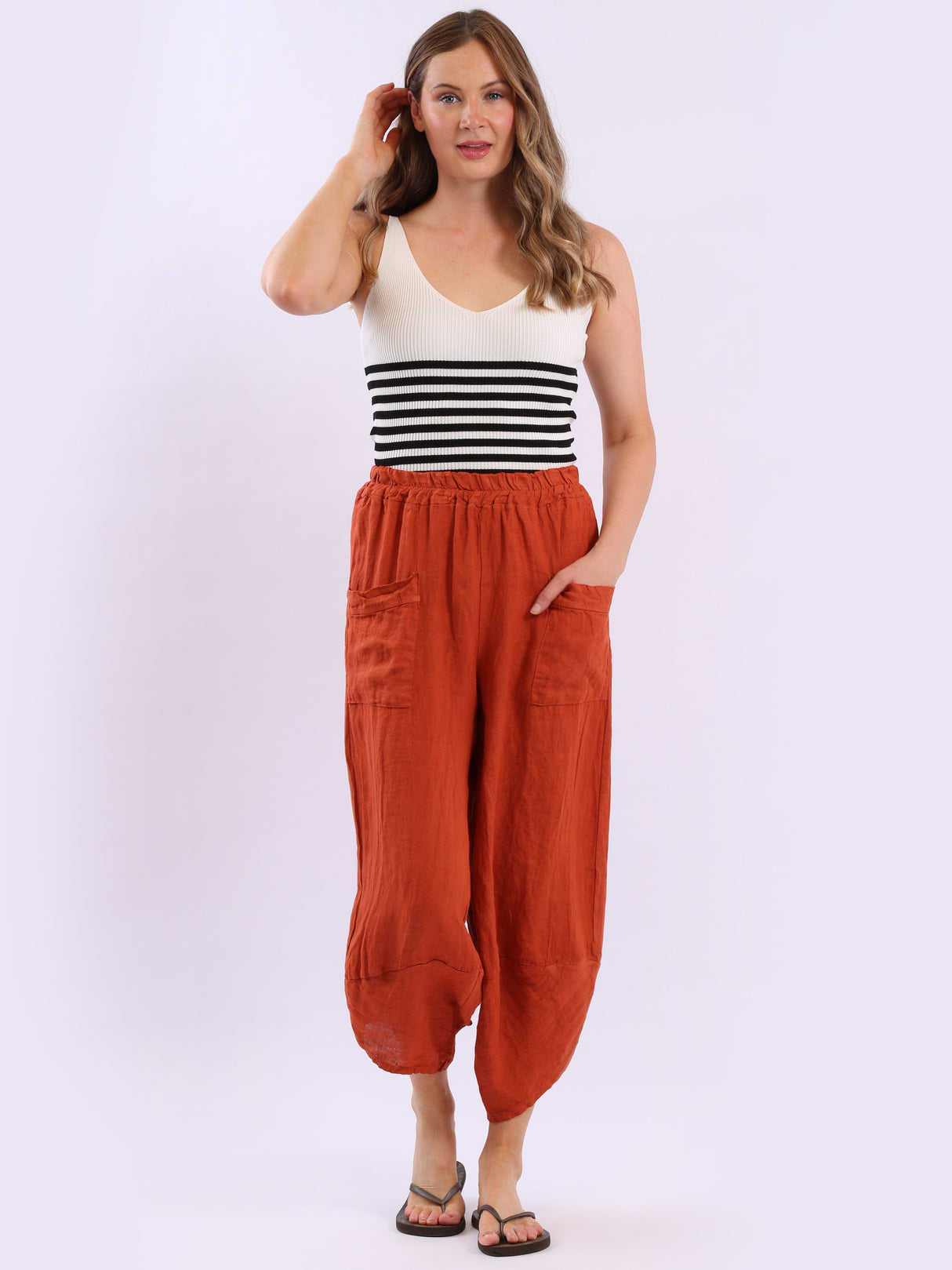 Ladies Relaxed Fit Tulip Hem Linen Trouser