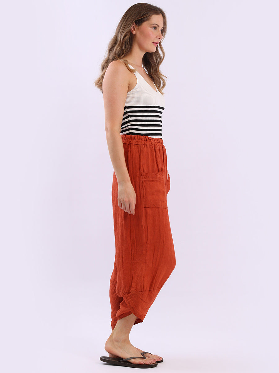 Ladies Relaxed Fit Tulip Hem Linen Trouser
