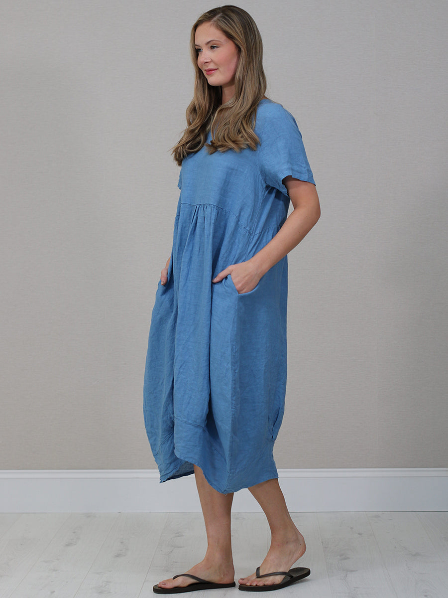 Plain Linen Ladies Midi Swing Dress