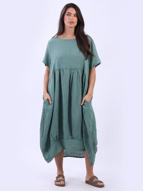 Plain Linen Ladies Midi Swing Dress