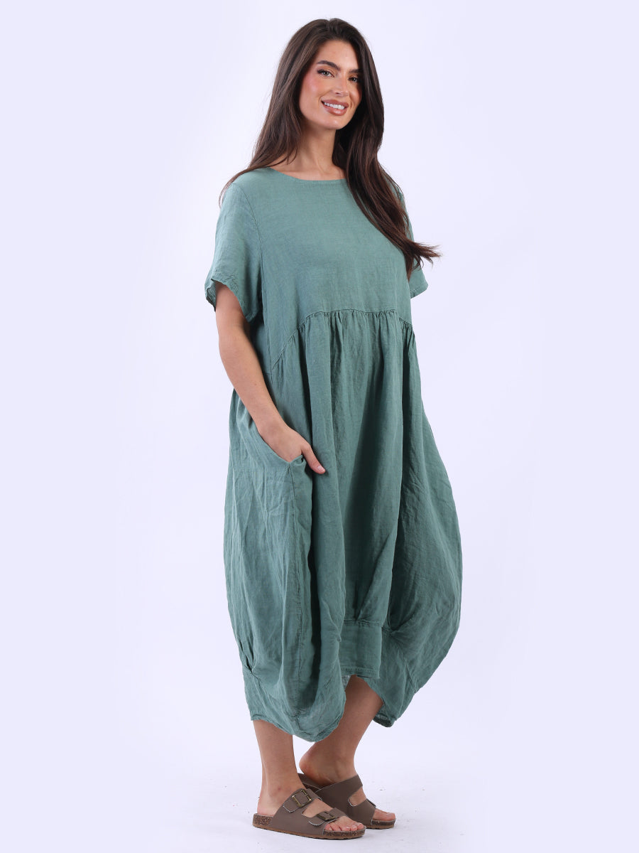 Plain Linen Ladies Midi Swing Dress