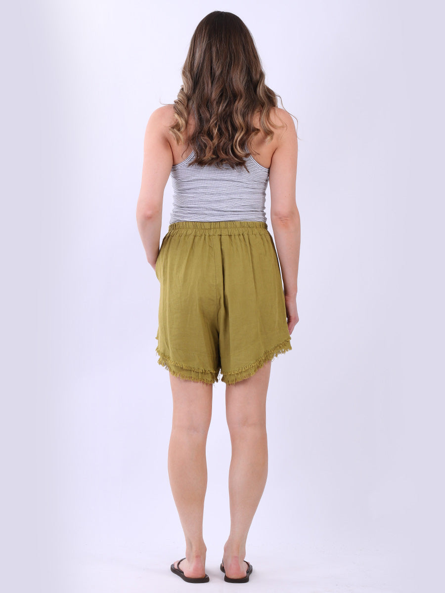 Ladies Raw Edge Linen Slant Shorts