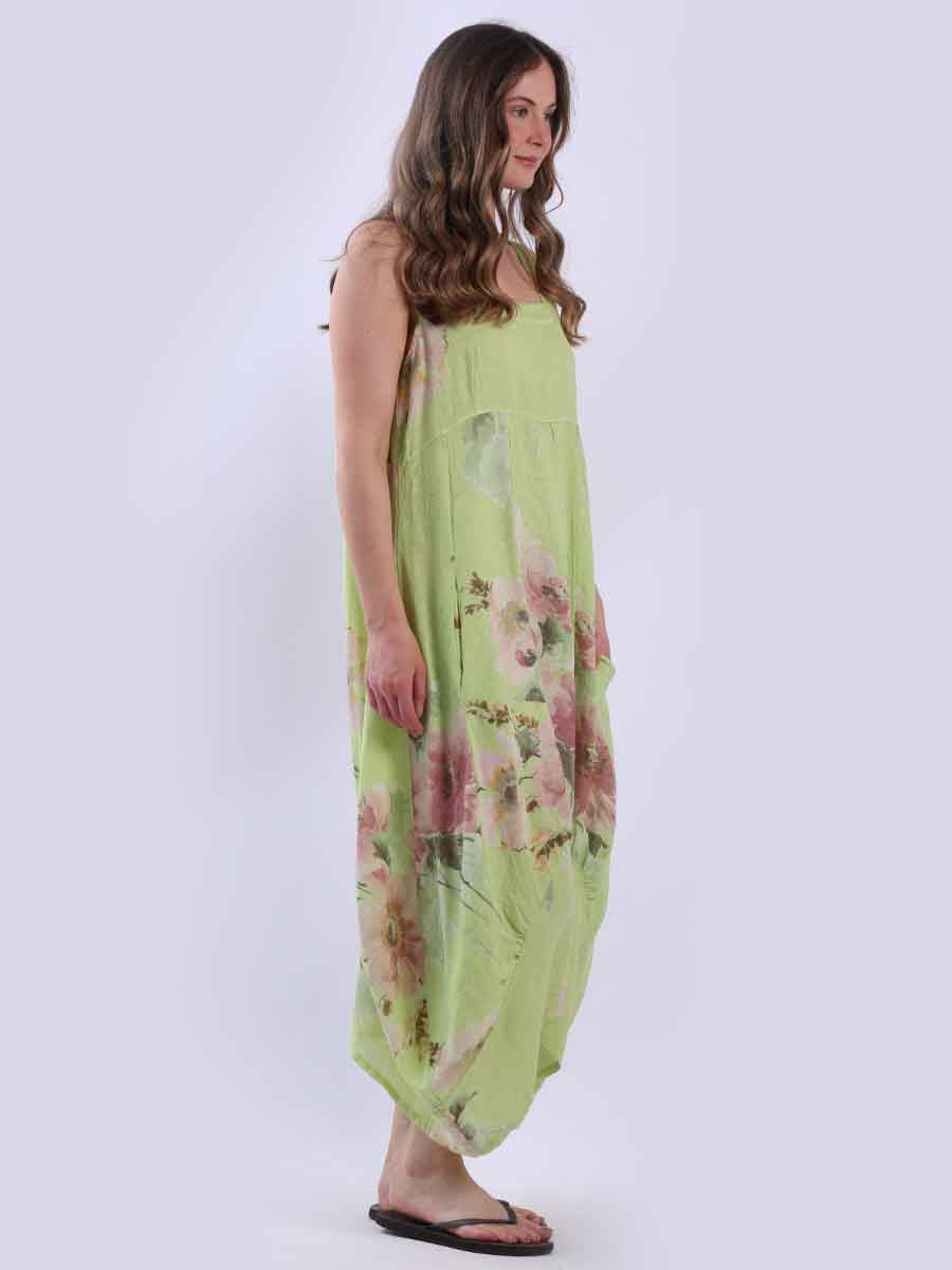 Sleeveless Floral Linen Maxi Tank Dress