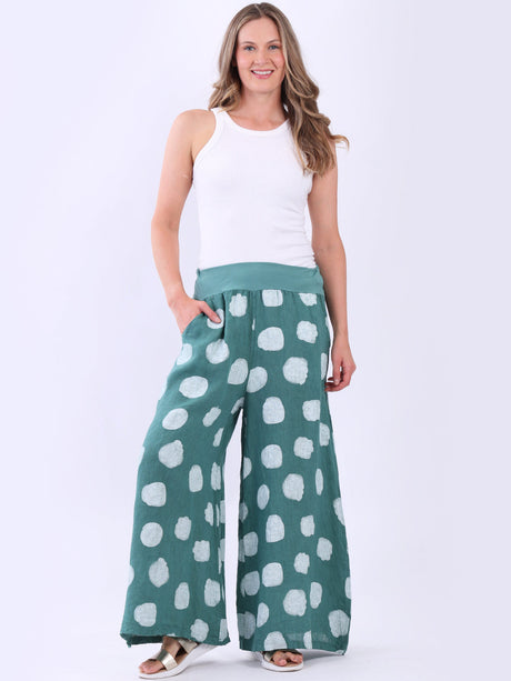Polka Dot Linen Palazzo Pant Ocean Blue