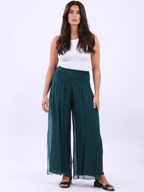 Ladies Wide Leg Plain Silk Harem Trouser
