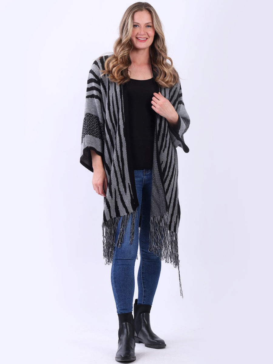 Open Front Wool Knitted Cardigan Charcoal