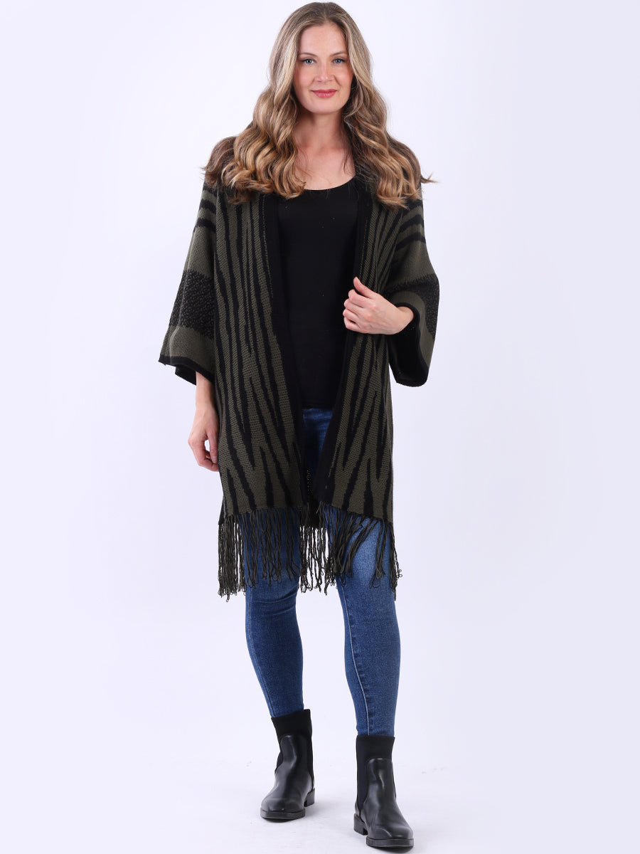 Open Front Wool Knitted Cardigan Khaki