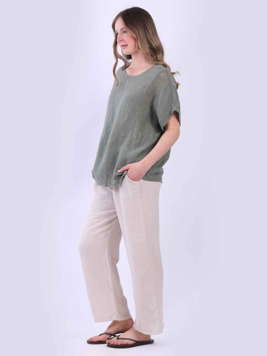 Plain Mesh Net Linen Casual Top