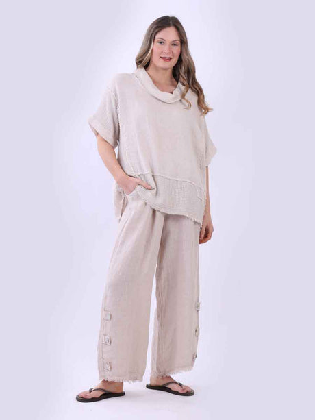 Mesh Net Linen Top Beige