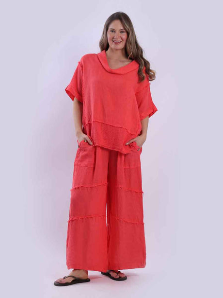 Mesh Net Linen Top Coral