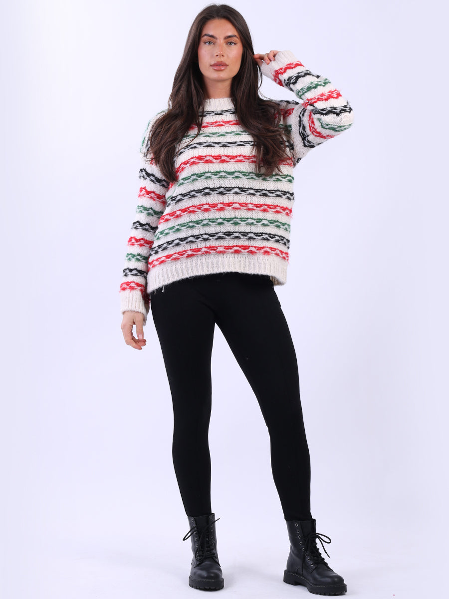Multi Striped Woolen Jumper Beige