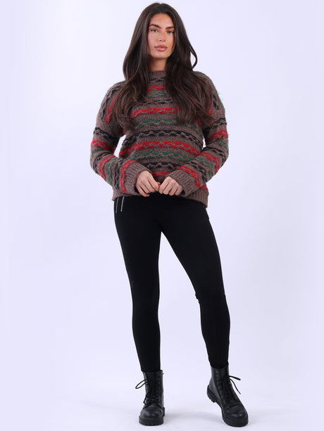 Multi Striped Woolen Jumper Dark Mocha
