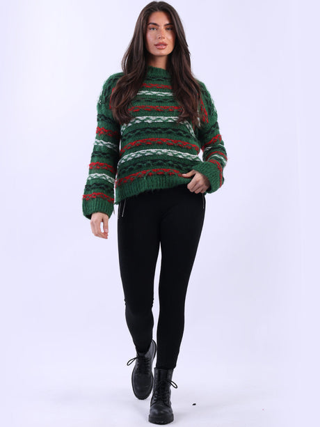 Multi Striped Woolen Jumper Green