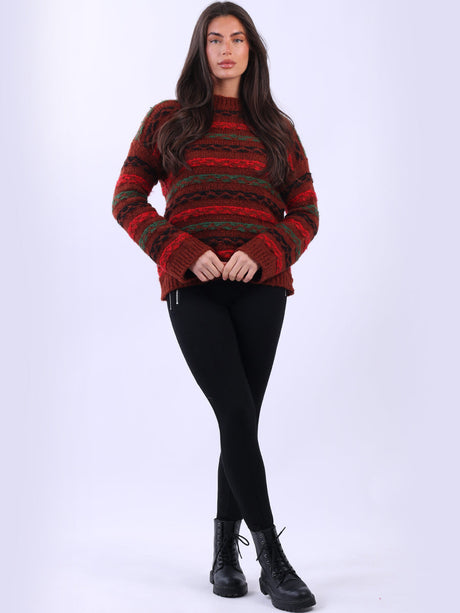 Multi Striped Woolen Jumper Rust
