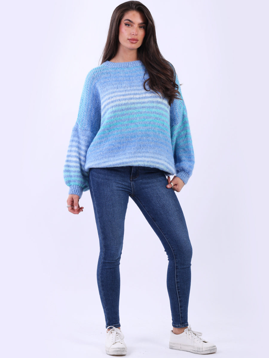 Multi Stripy Woolen Knit Jumper Denim