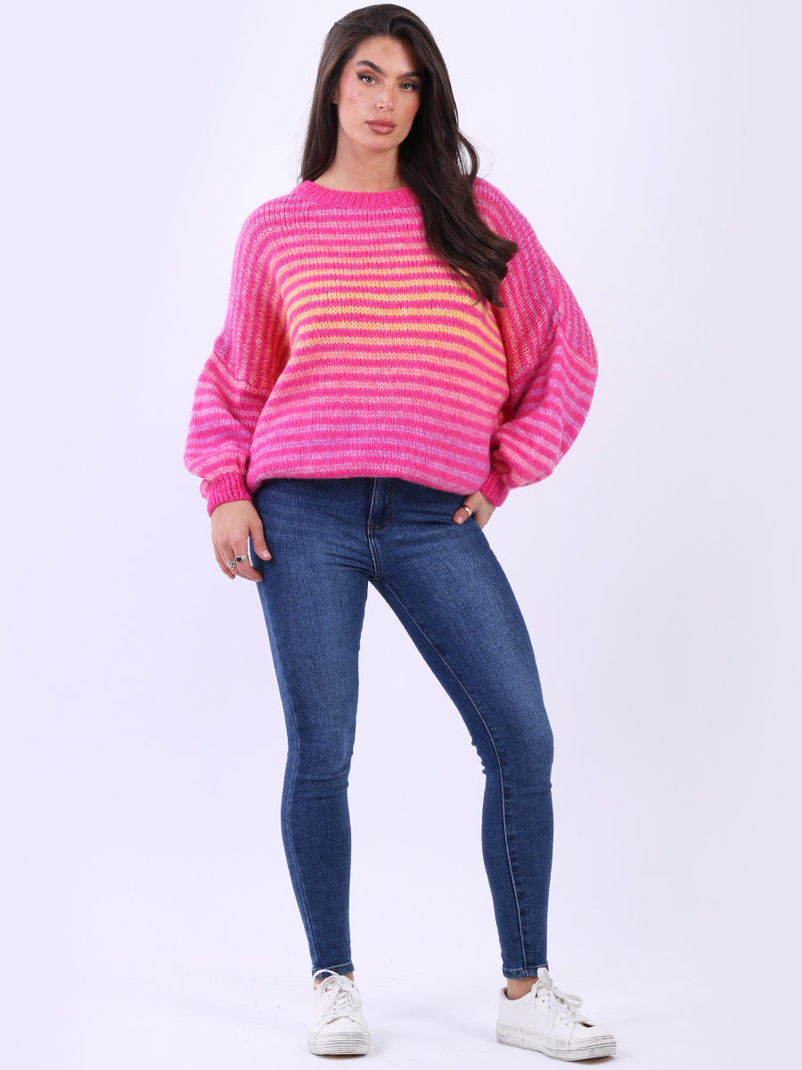 Multi Stripy Woolen Knit Jumper Fuchsia