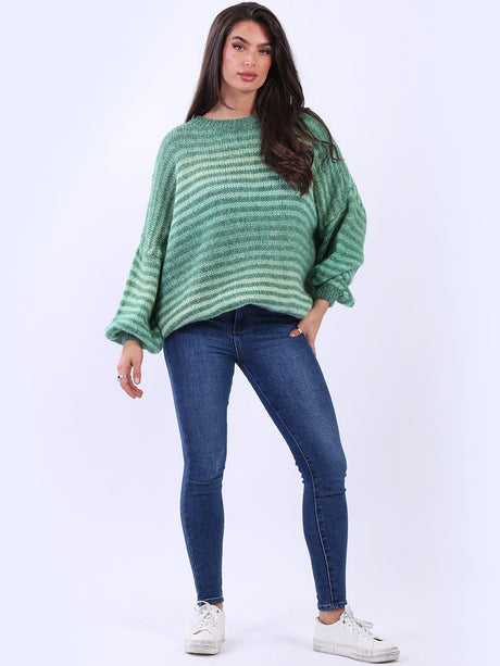 Multi Stripy Woolen Knit Jumper Green