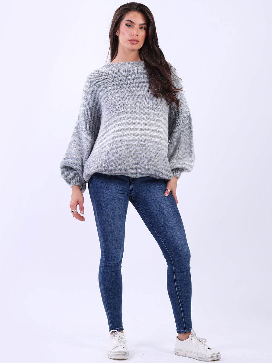 Multi Stripy Woolen Knit Jumper Grey