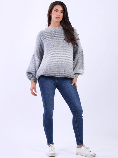 Multi Stripy Woolen Knit Jumper Grey