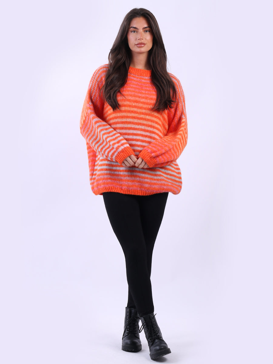 Multi Stripy Woolen Knit Jumper Orange