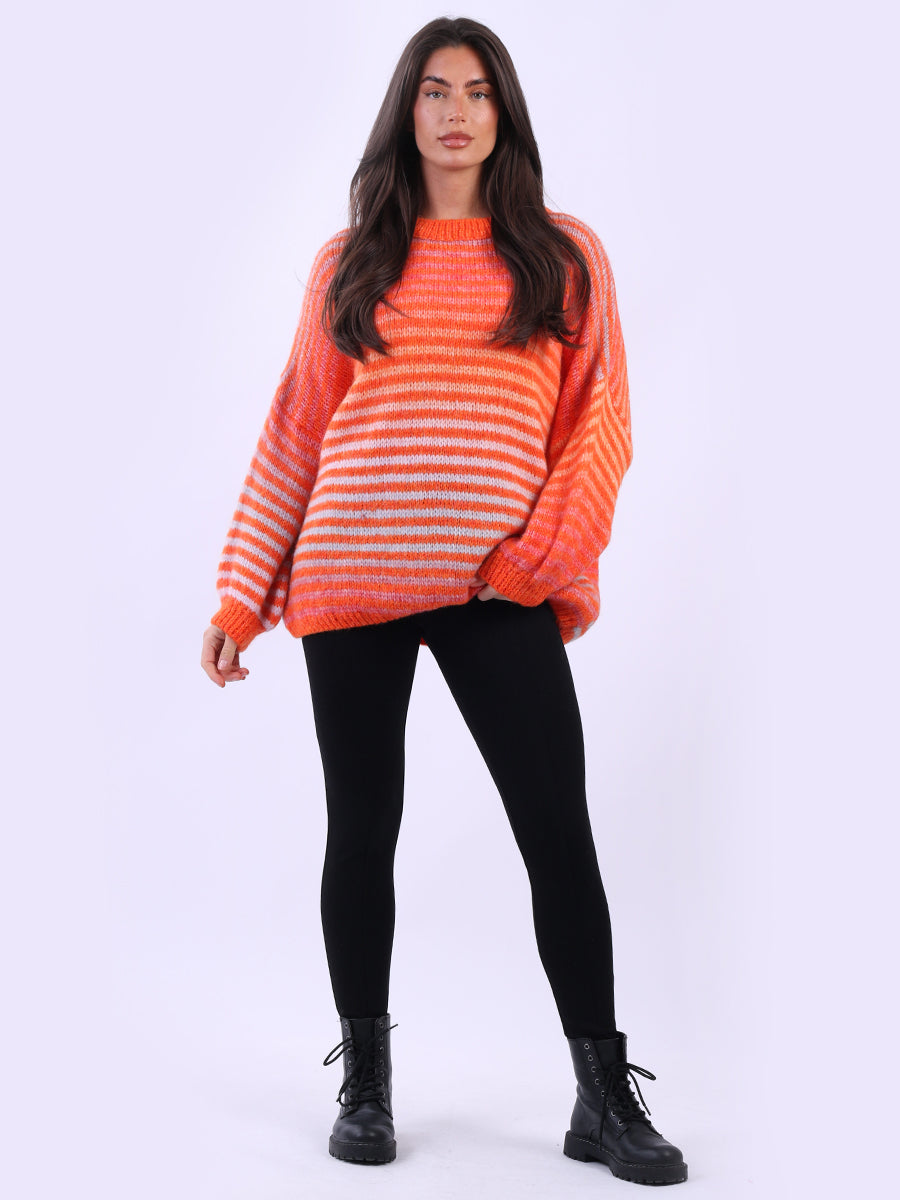 Women Stripy Woolen Knit Pullover