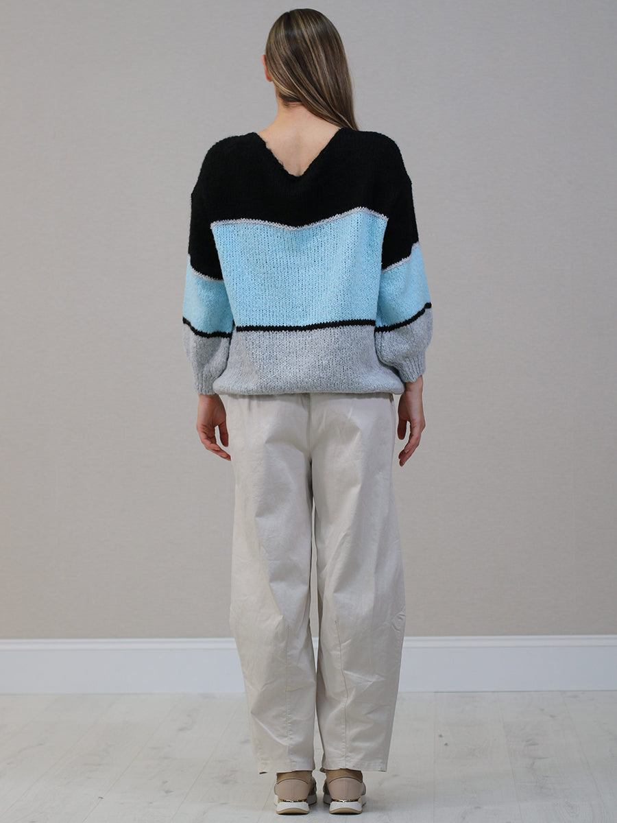 Color Block Front Button Wool Cardigan