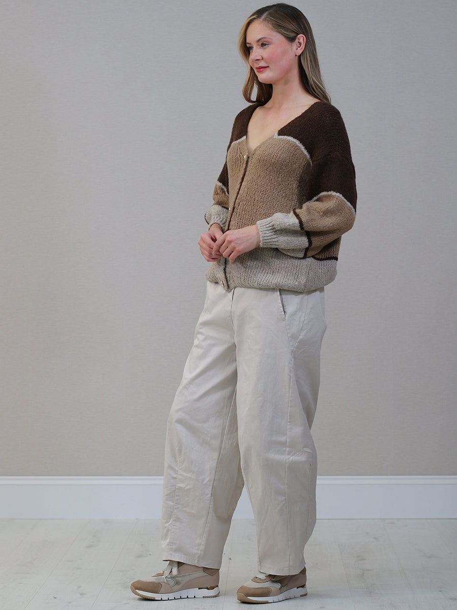 Color Block Front Button Wool Cardigan