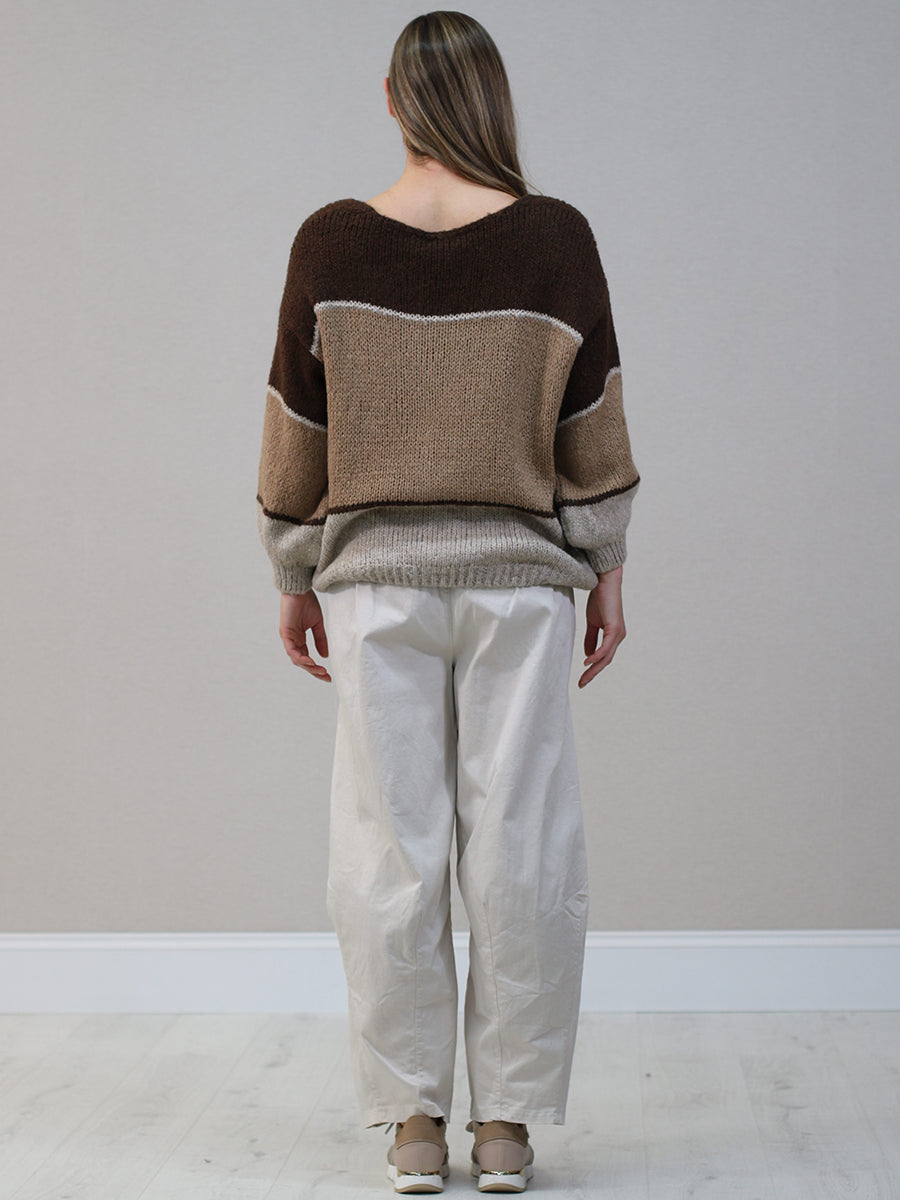 Color Block Front Button Wool Cardigan