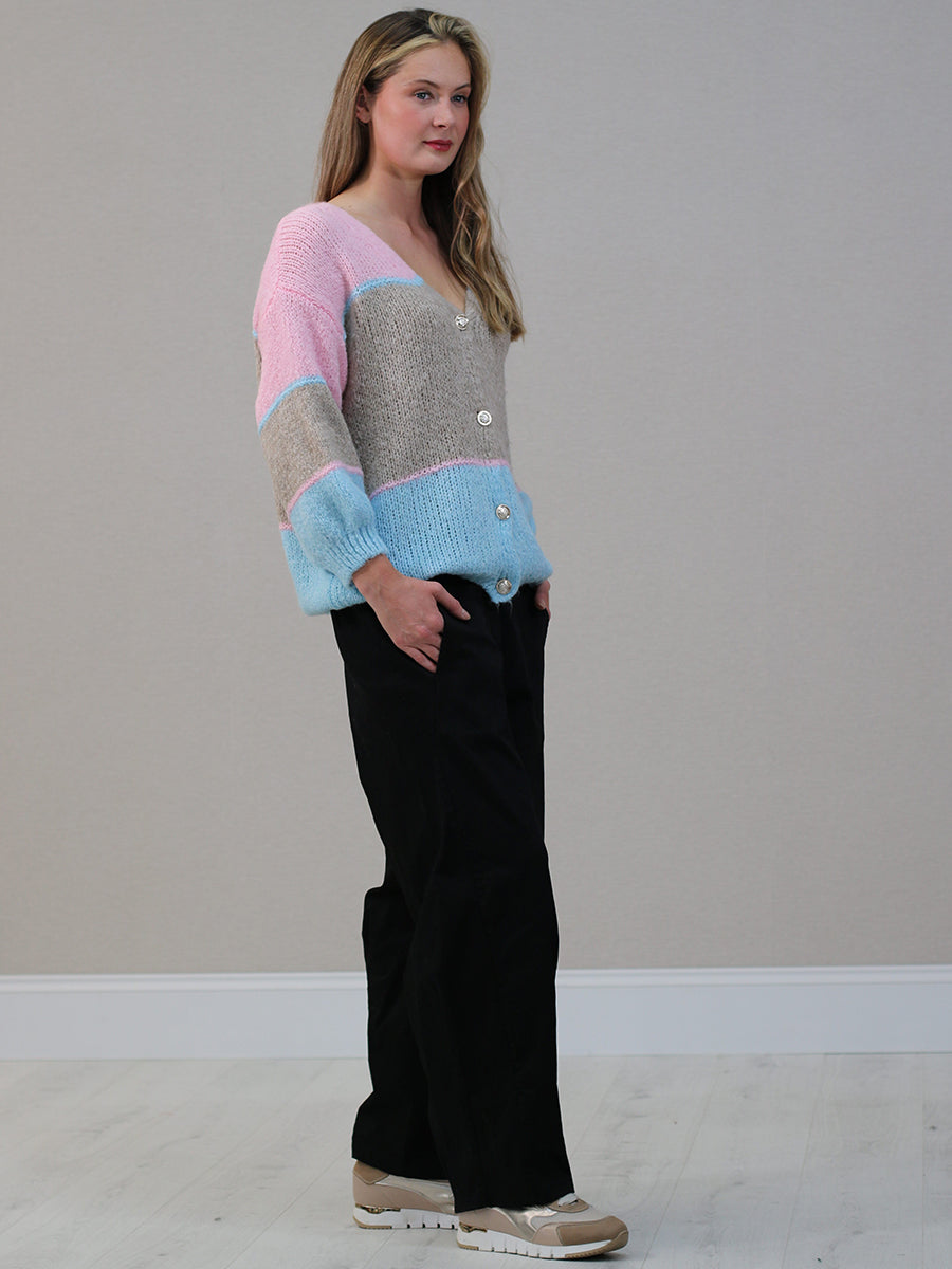 Color Block Front Button Wool Cardigan