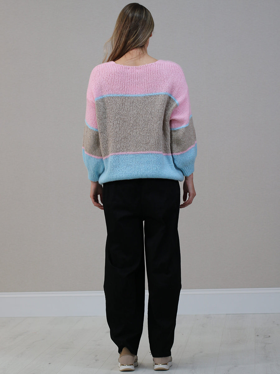 Color Block Front Button Wool Cardigan