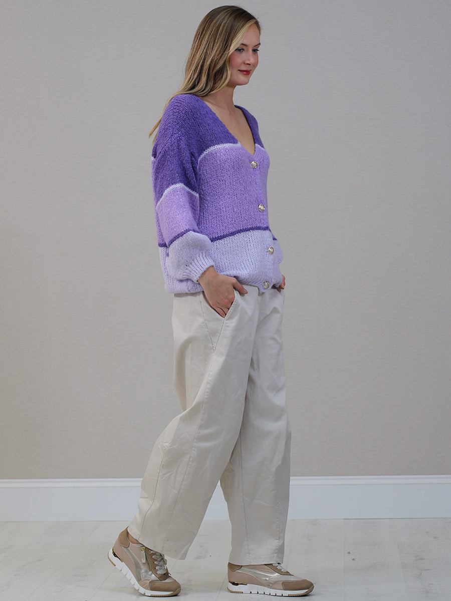 Color Block Front Button Wool Cardigan