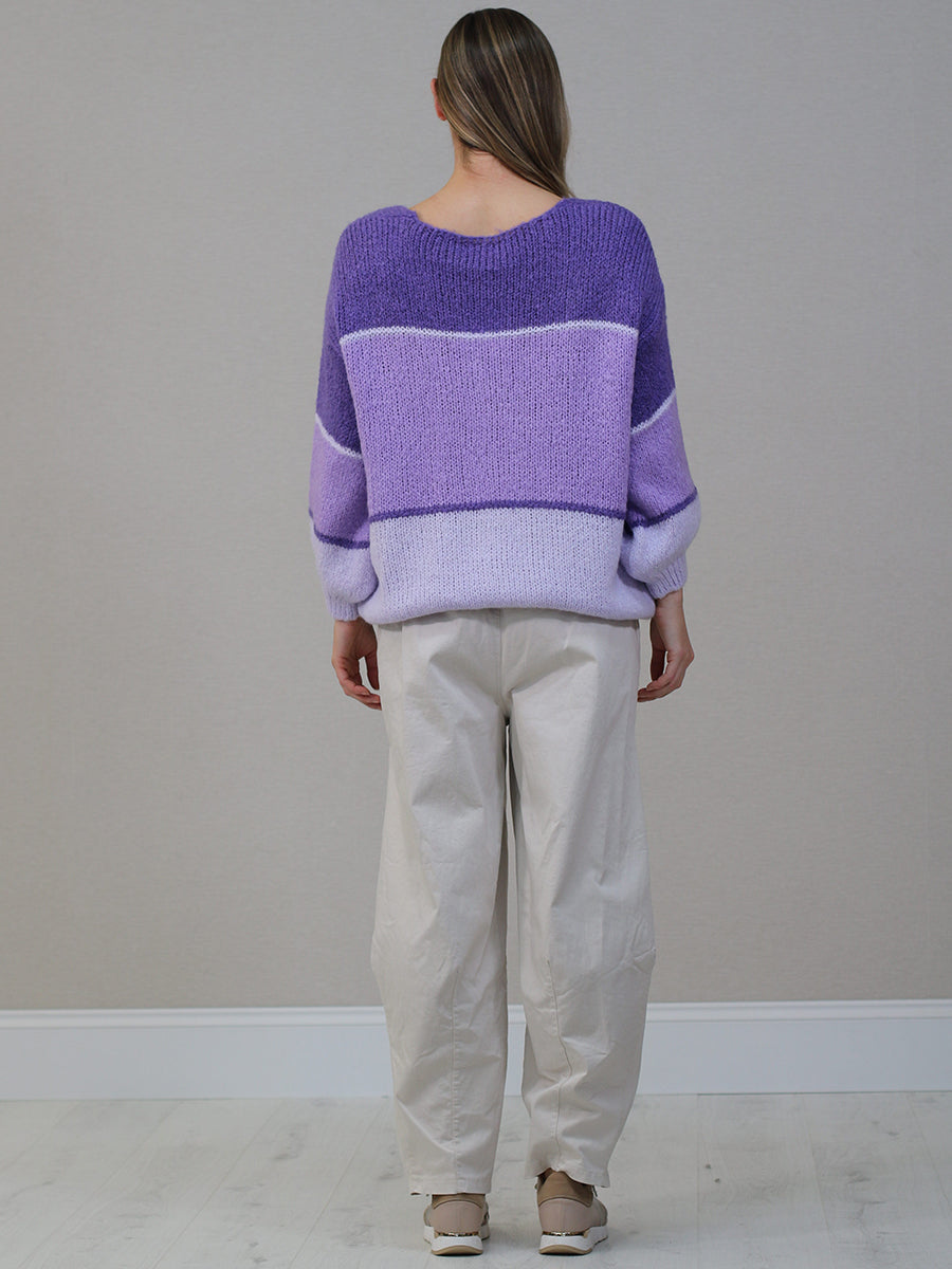 Color Block Front Button Wool Cardigan