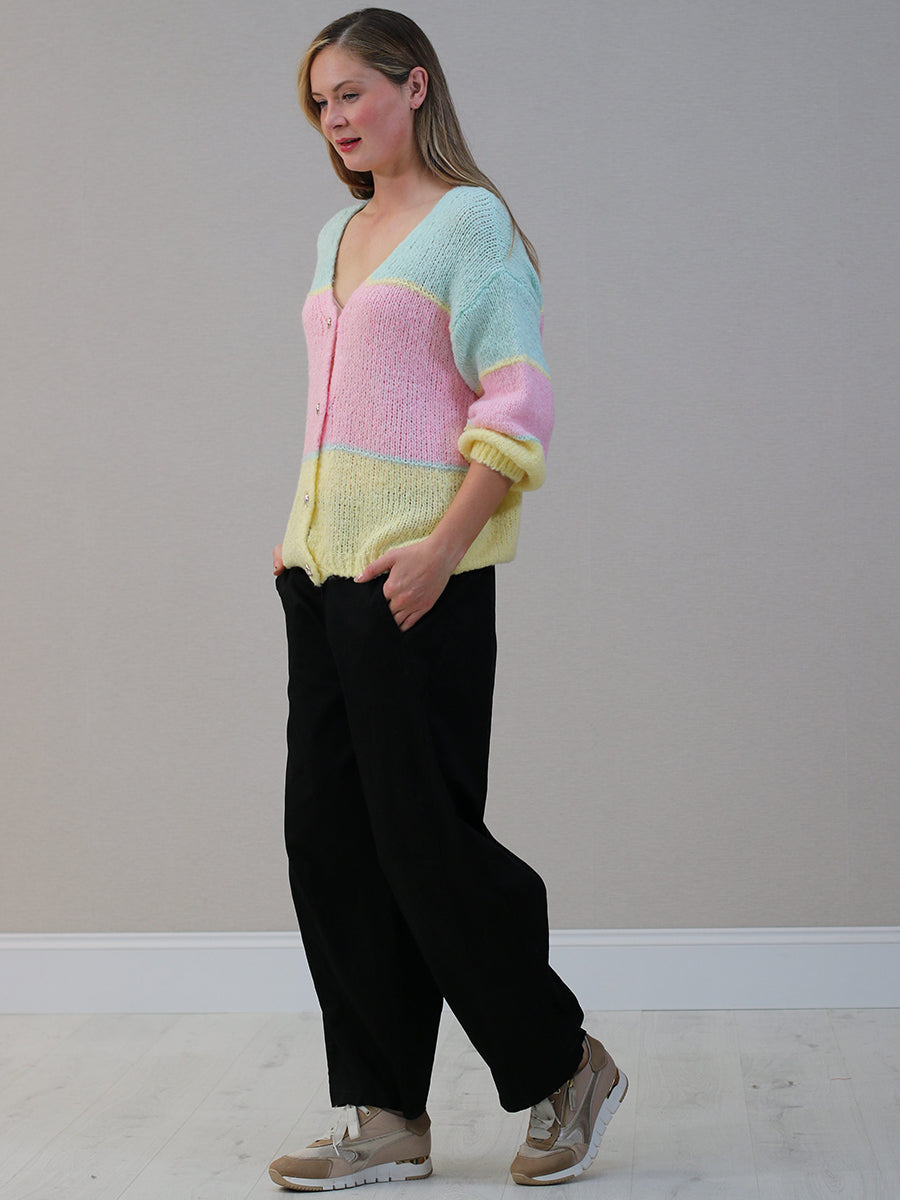 Color Block Front Button Wool Cardigan