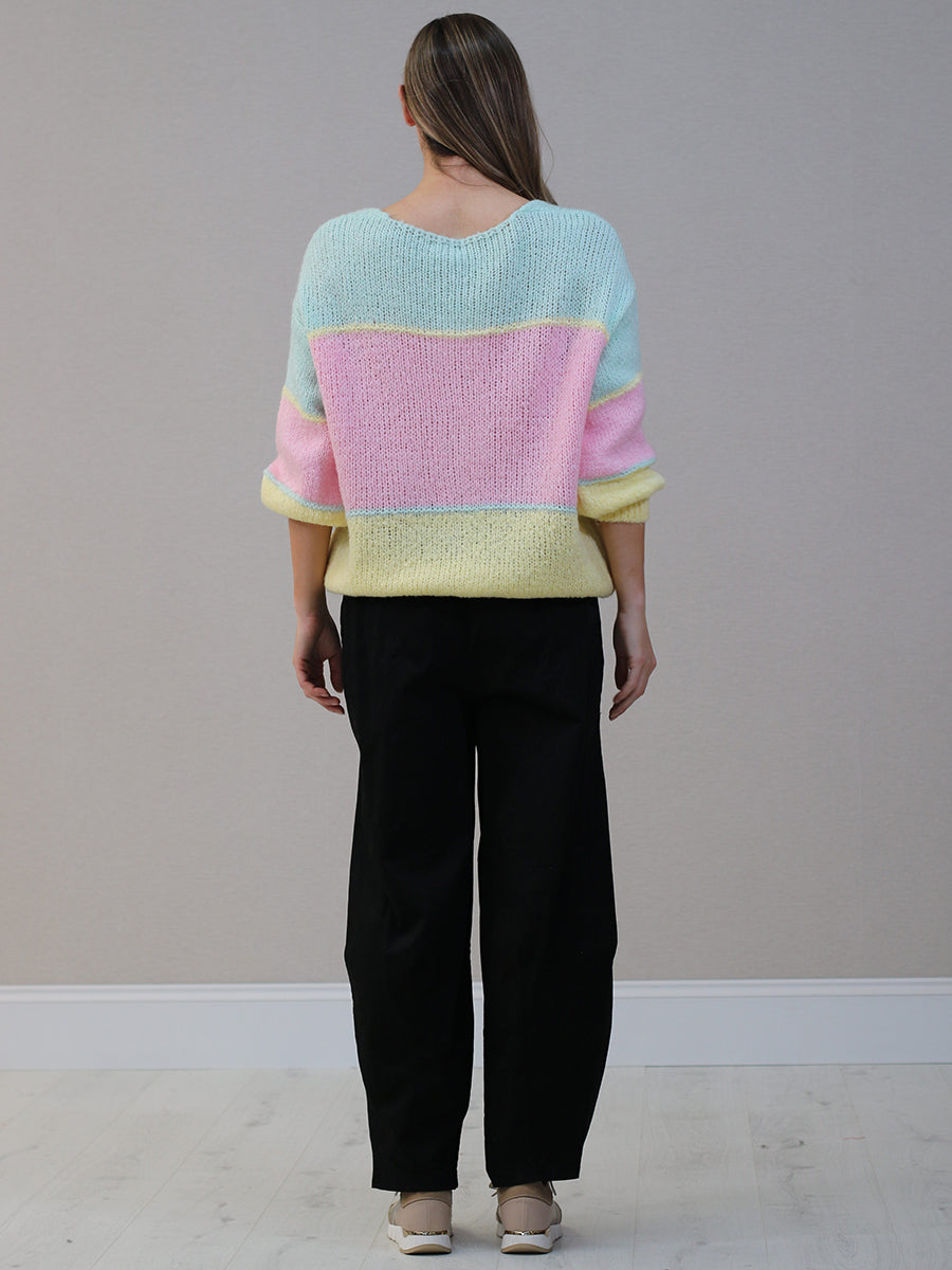 Color Block Front Button Wool Cardigan