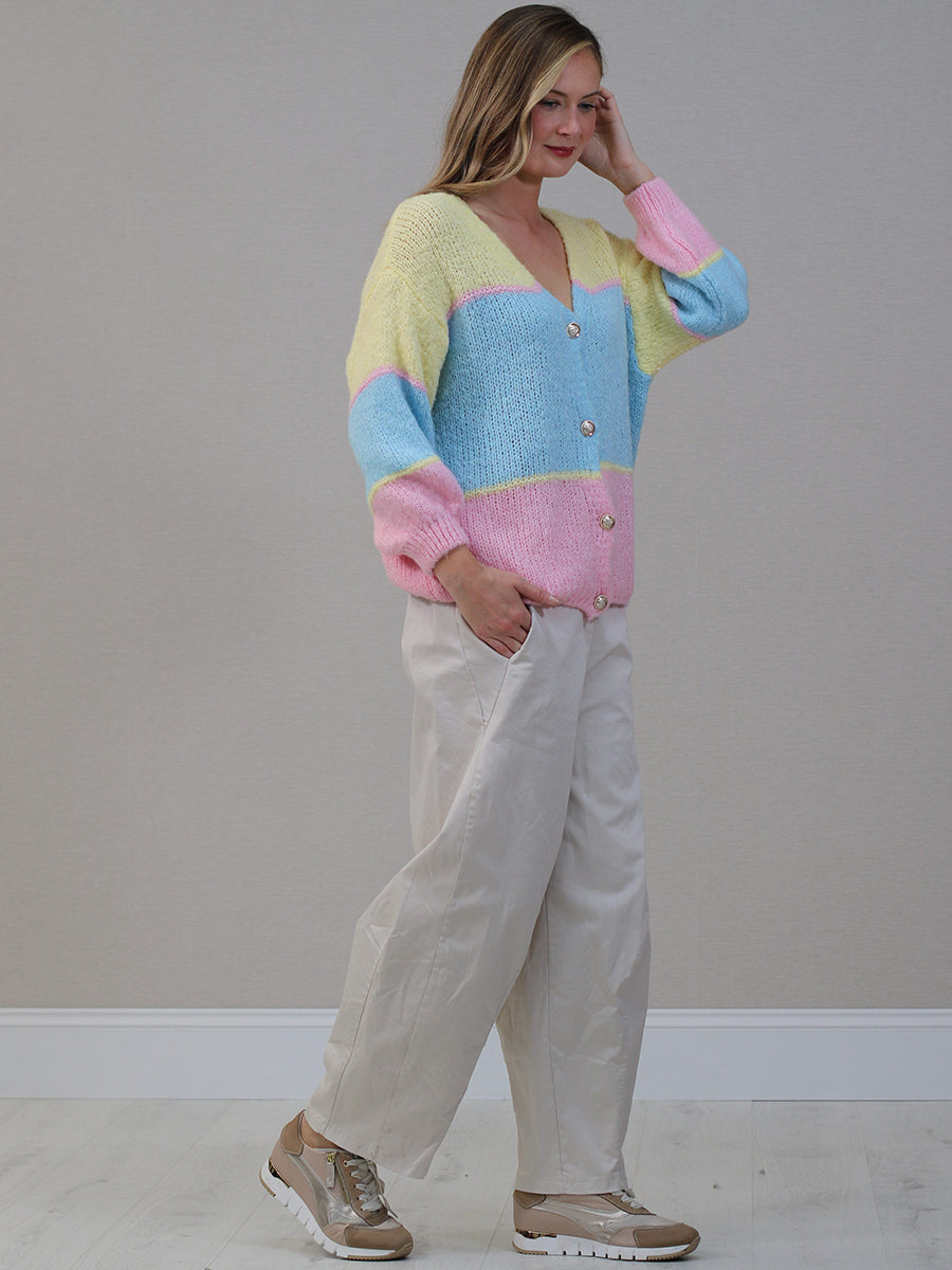 Color Block Front Button Wool Cardigan