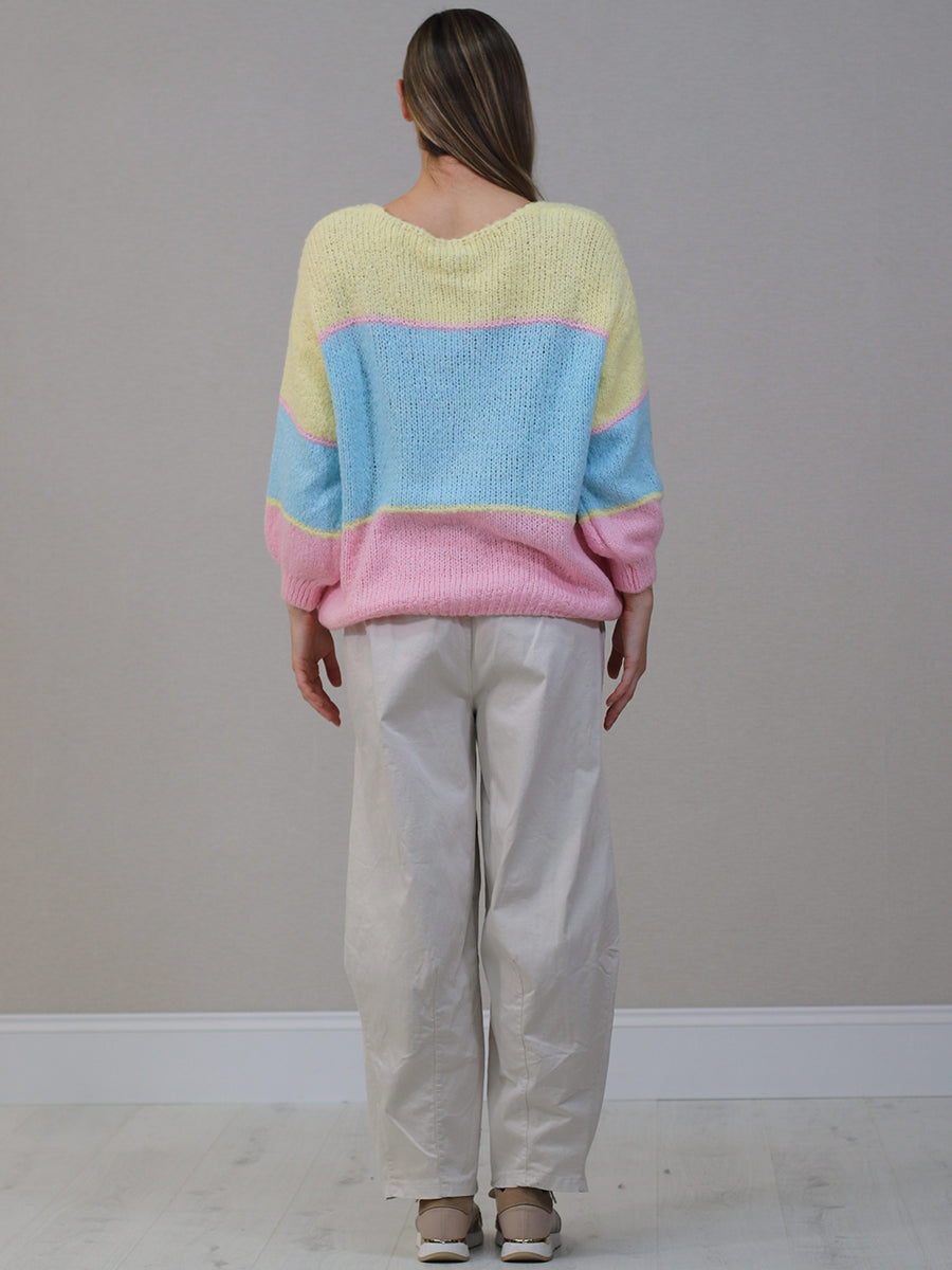 Color Block Front Button Wool Cardigan