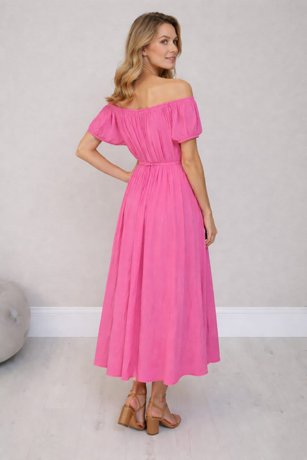 Plain Cotton Off Shoulder Maxi Dress