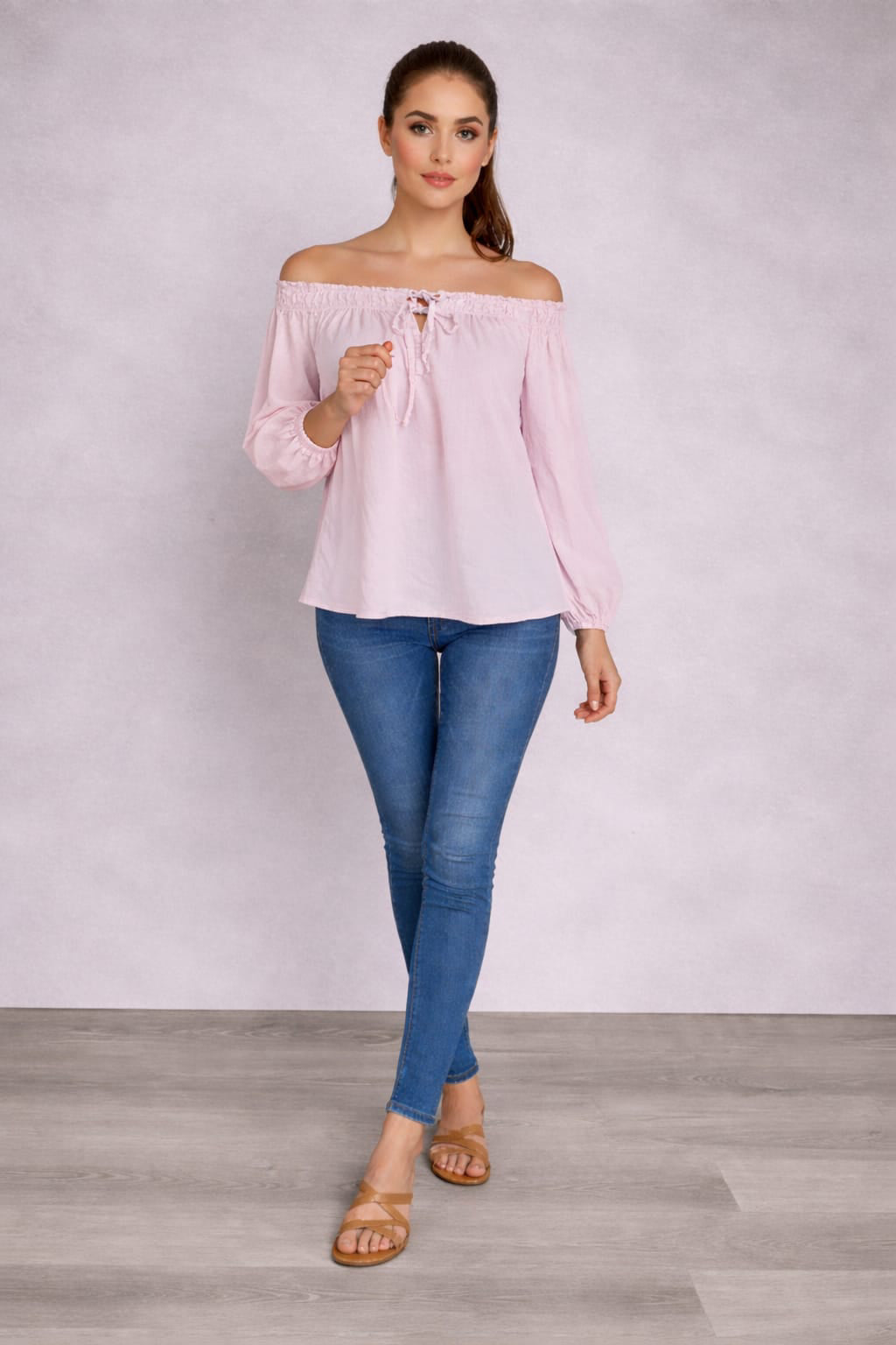 Off Shoulder Cotton Blouse Pink