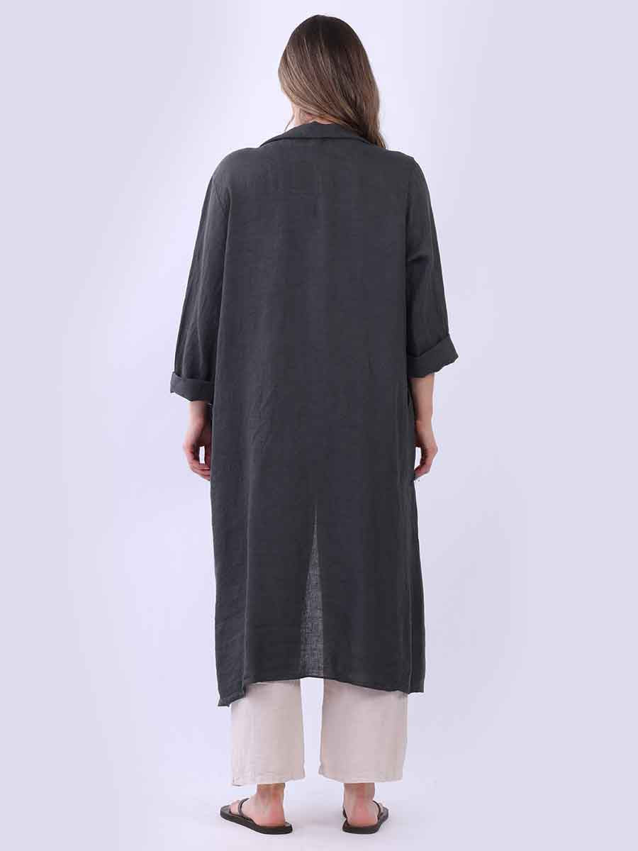 Plain Linen Open Front Long Cardigan