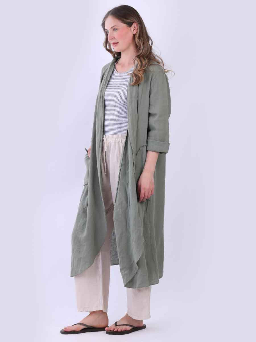 Plain Linen Open Front Long Cardigan