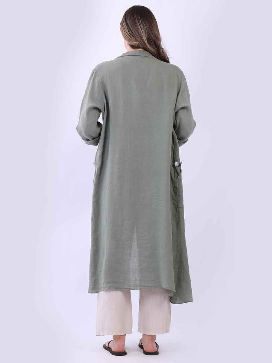 Plain Linen Open Front Long Cardigan