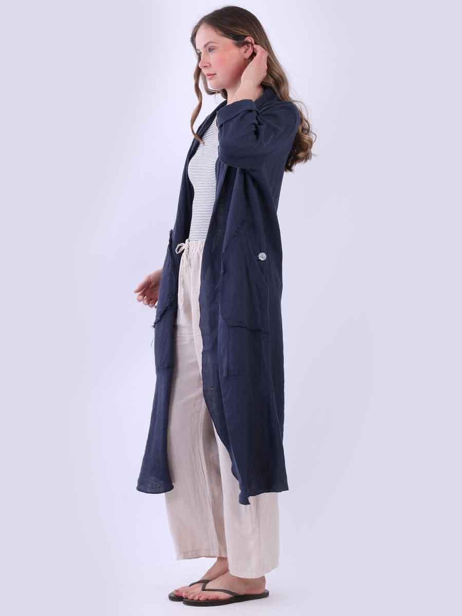 Plain Linen Open Front Long Cardigan