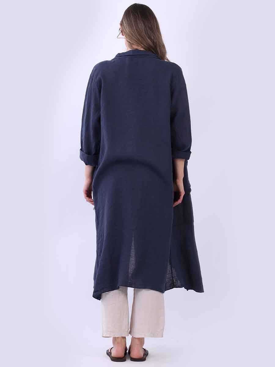Plain Linen Open Front Long Cardigan