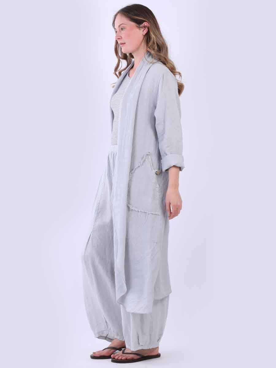 Plain Linen Open Front Long Cardigan