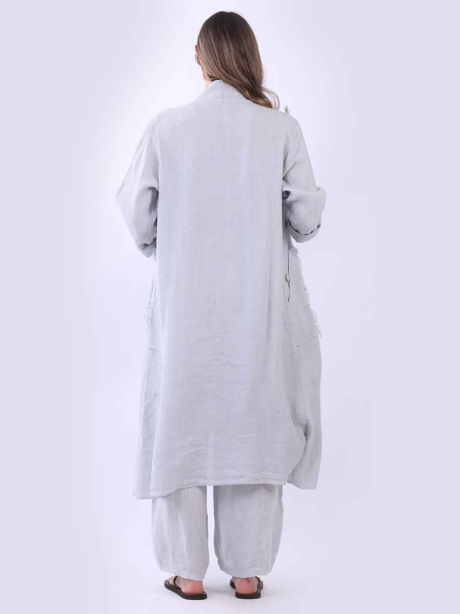 Plain Linen Open Front Long Cardigan