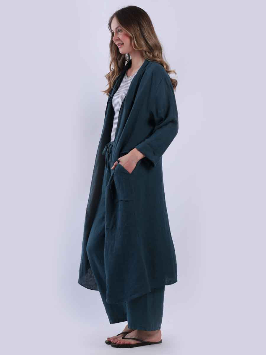 Plain Linen Open Front Long Cardigan