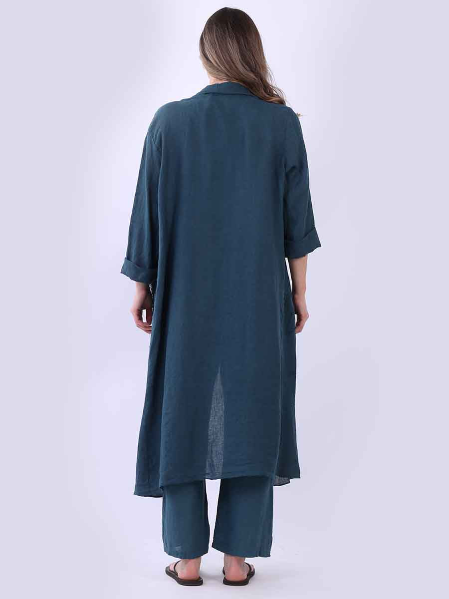 Plain Linen Open Front Long Cardigan