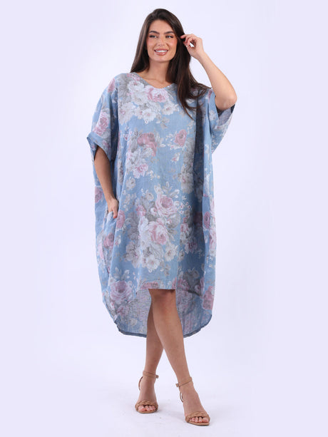 Women Plus Size Floral Linen Dress
