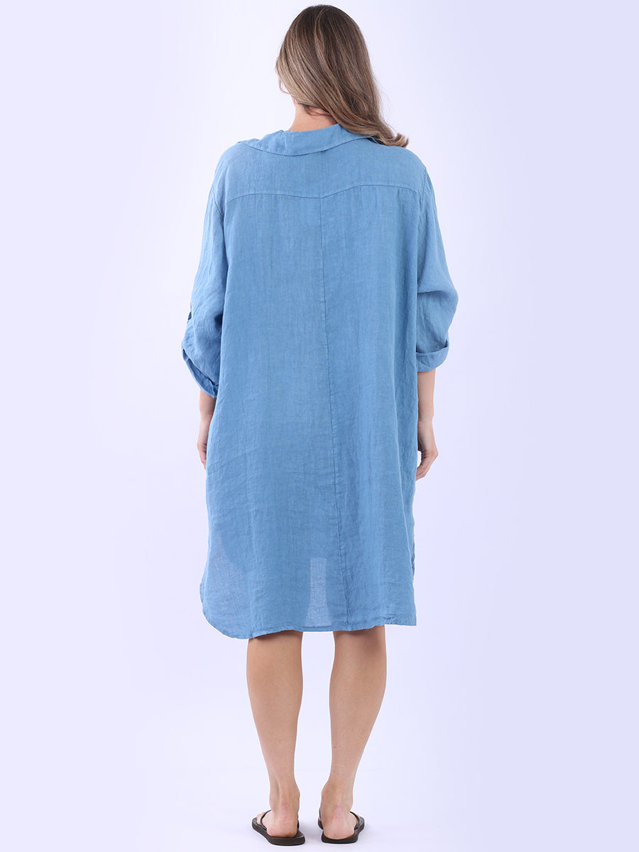 Plus Size Solid Linen Collared Dress